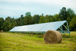 Solar energy panels in a farmer's field